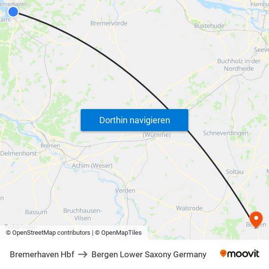 Bremerhaven Hbf to Bergen Lower Saxony Germany map