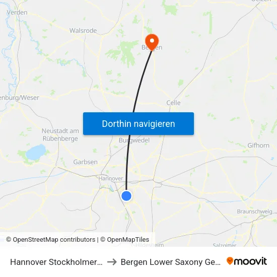 Hannover Stockholmer Allee to Bergen Lower Saxony Germany map
