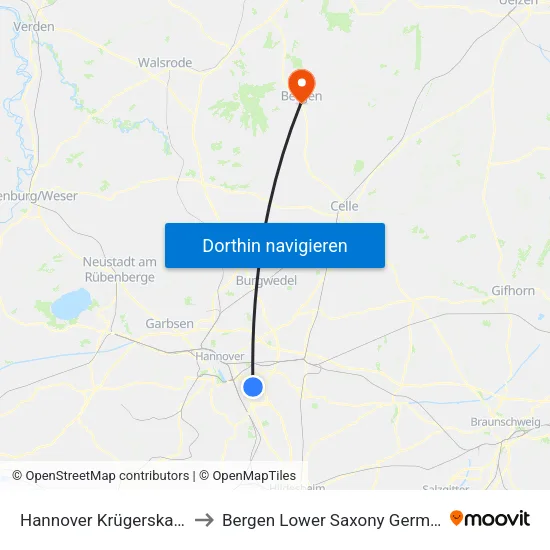 Hannover Krügerskamp to Bergen Lower Saxony Germany map