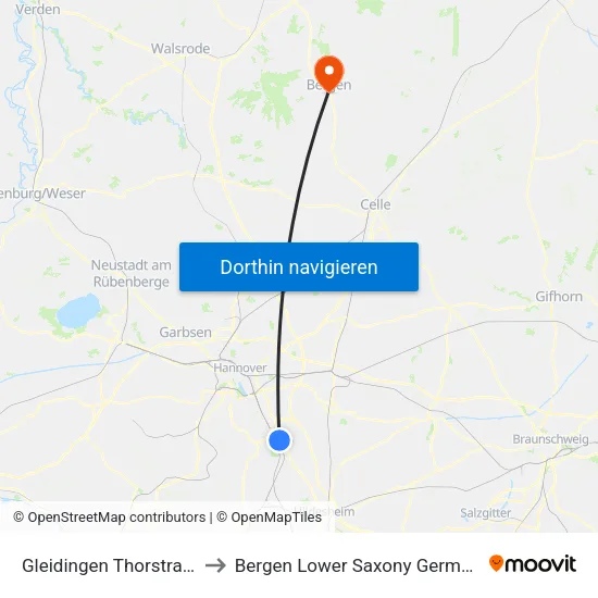 Gleidingen Thorstraße to Bergen Lower Saxony Germany map
