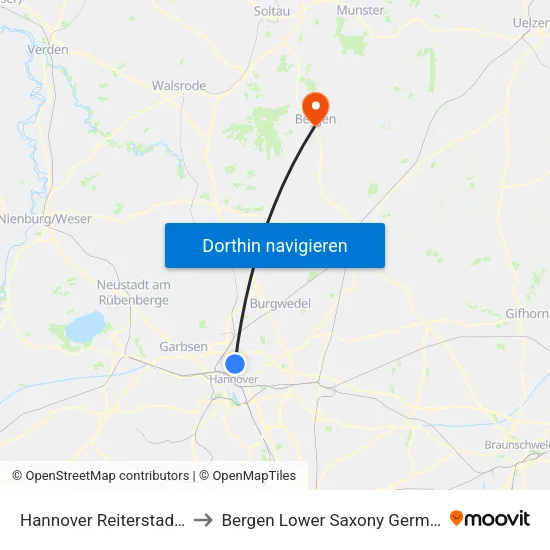 Hannover Reiterstadion to Bergen Lower Saxony Germany map