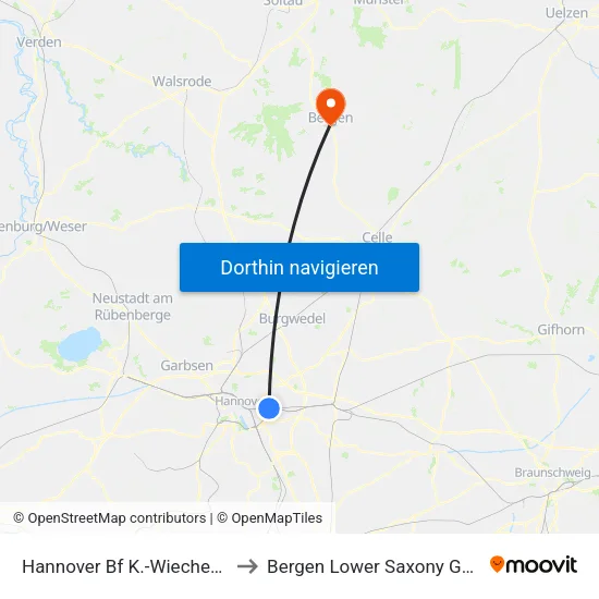 Hannover Bf K.-Wiechert-Allee to Bergen Lower Saxony Germany map