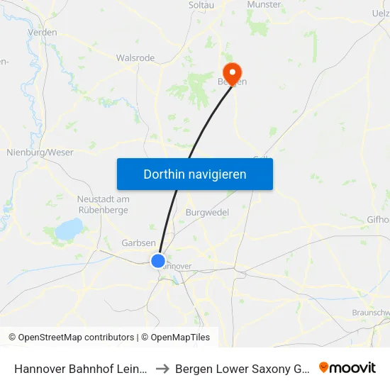 Hannover Bahnhof Leinhausen to Bergen Lower Saxony Germany map