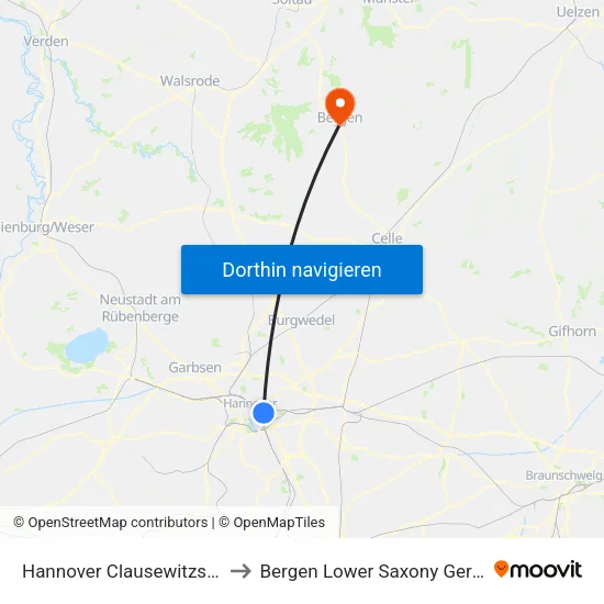 Hannover Clausewitzstraße to Bergen Lower Saxony Germany map