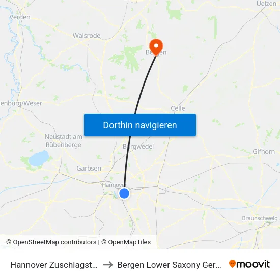Hannover Zuschlagstraße to Bergen Lower Saxony Germany map