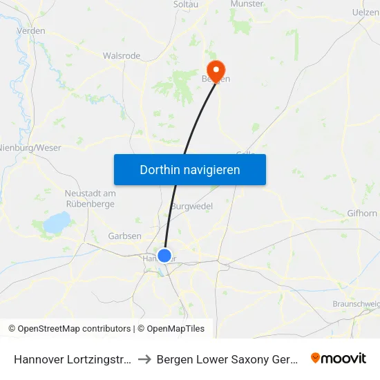 Hannover Lortzingstraße to Bergen Lower Saxony Germany map