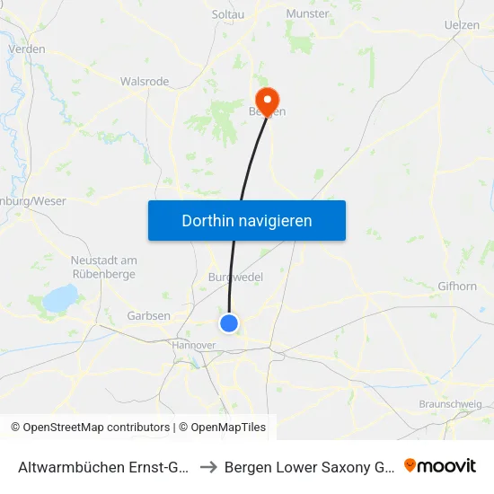 Altwarmbüchen Ernst-Grote-Str. to Bergen Lower Saxony Germany map