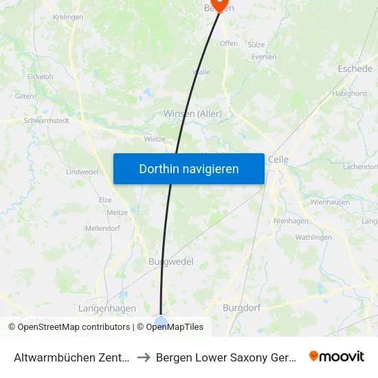 Altwarmbüchen Zentrum to Bergen Lower Saxony Germany map
