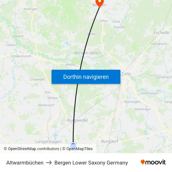 Altwarmbüchen to Bergen Lower Saxony Germany map