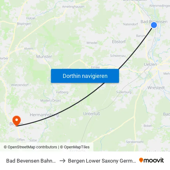 Bad Bevensen Bahnhof to Bergen Lower Saxony Germany map