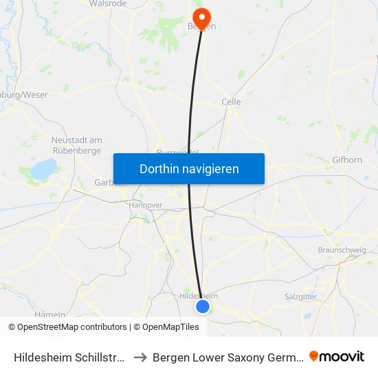 Hildesheim Schillstraße to Bergen Lower Saxony Germany map
