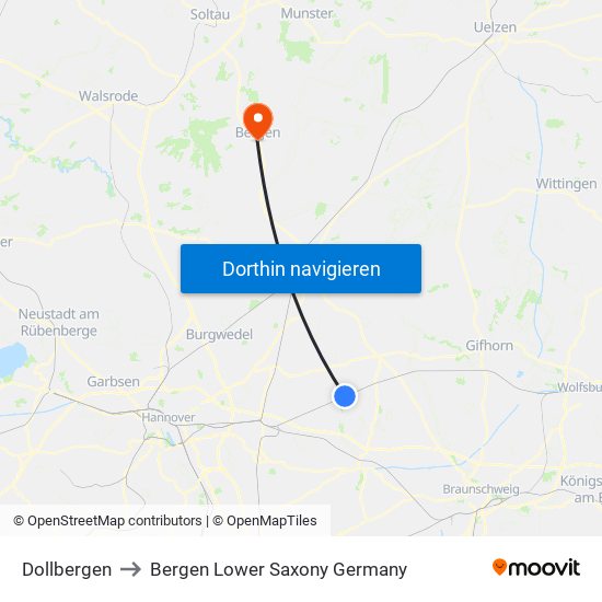 Dollbergen to Bergen Lower Saxony Germany map