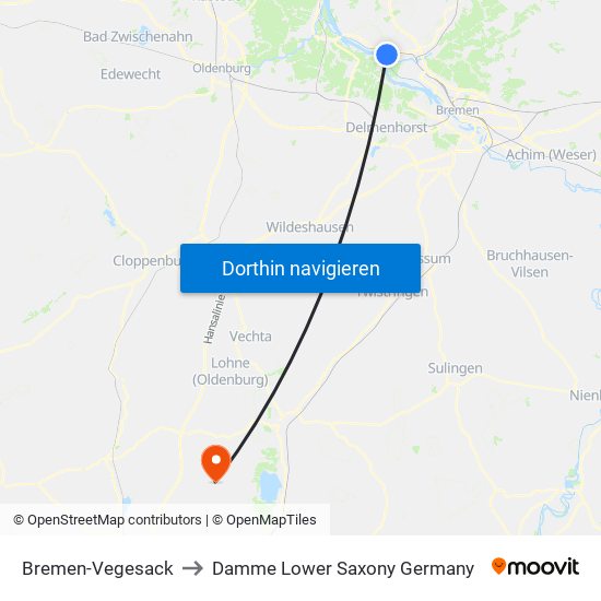 Bremen-Vegesack to Damme Lower Saxony Germany map