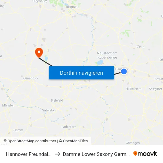 Hannover Freundallee to Damme Lower Saxony Germany map