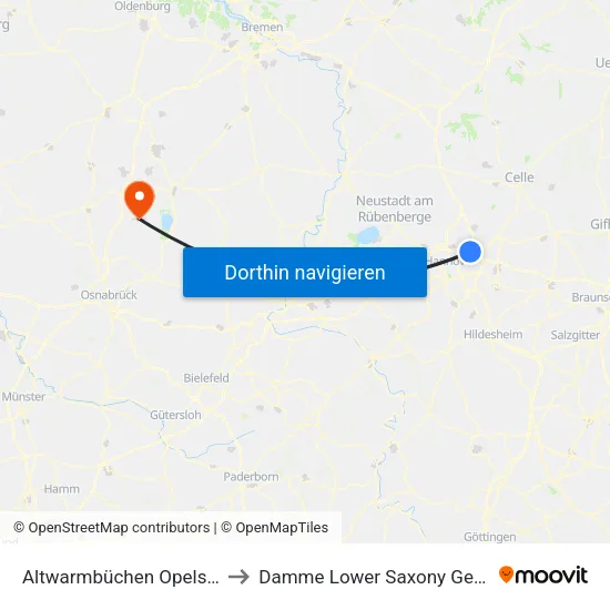 Altwarmbüchen Opelstraße to Damme Lower Saxony Germany map