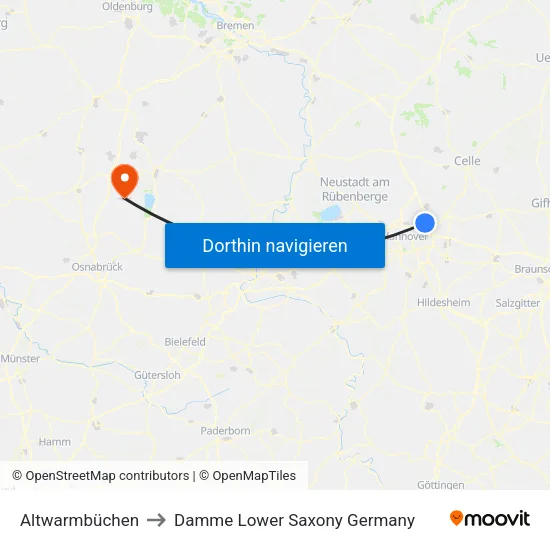 Altwarmbüchen to Damme Lower Saxony Germany map