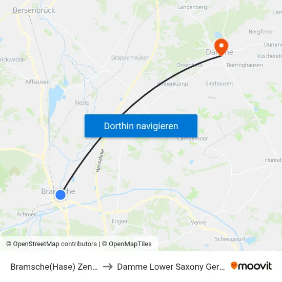 Bramsche(Hase) Zentrum to Damme Lower Saxony Germany map