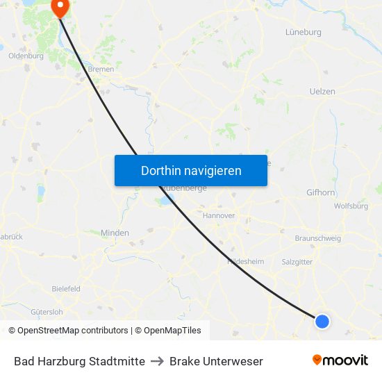 Bad Harzburg Stadtmitte to Brake Unterweser map