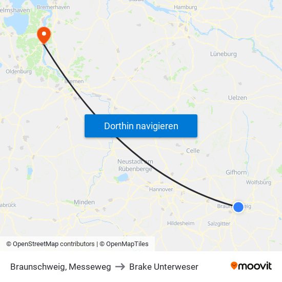 Braunschweig, Messeweg to Brake Unterweser map