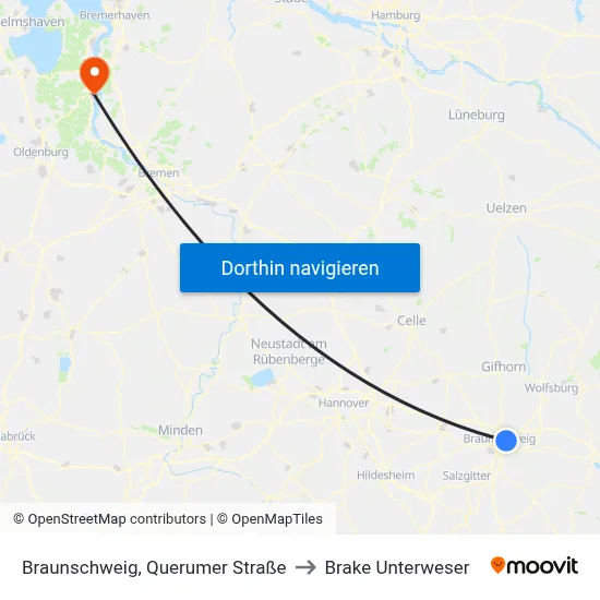 Braunschweig, Querumer Straße to Brake Unterweser map