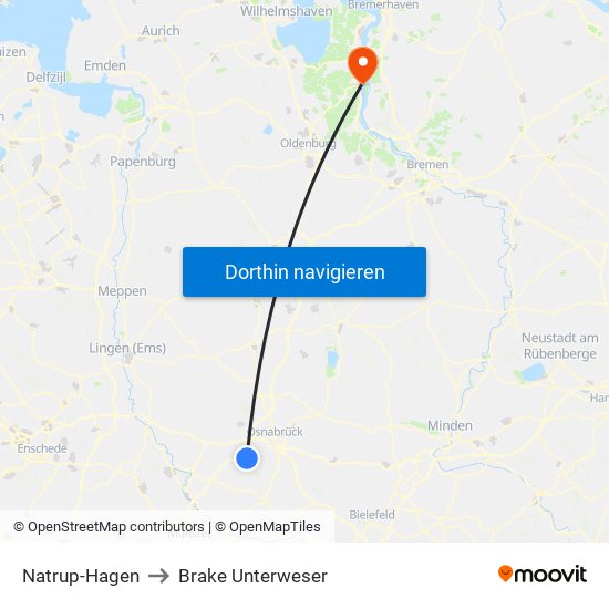 Natrup-Hagen to Brake Unterweser map