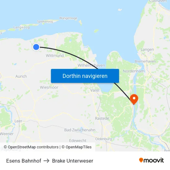 Esens Bahnhof to Brake Unterweser map