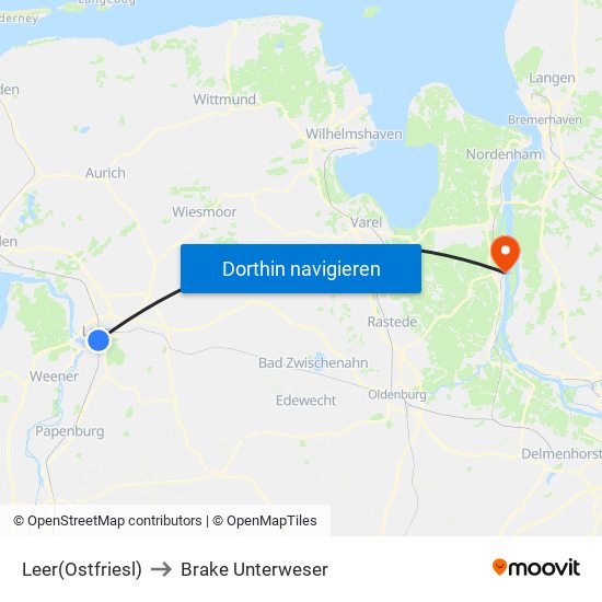 Leer(Ostfriesl) to Brake Unterweser map