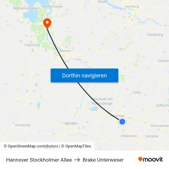 Hannover Stockholmer Allee to Brake Unterweser map