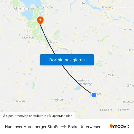 Hannover Brunnenstraße to Brake Unterweser map