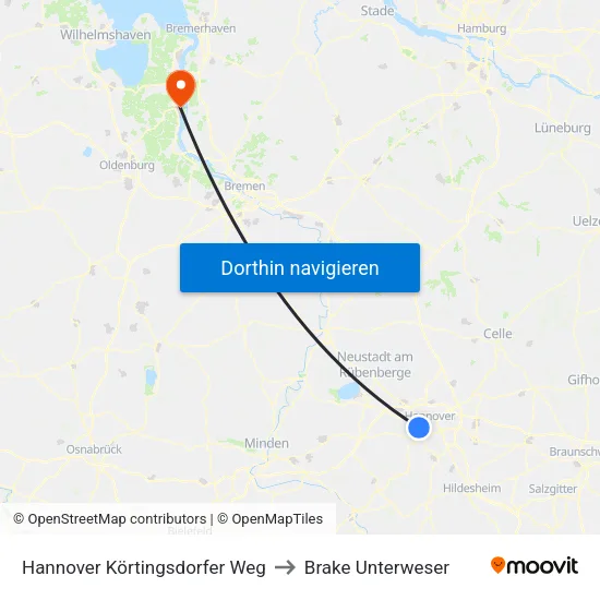 Hannover Körtingsdorfer Weg to Brake Unterweser map
