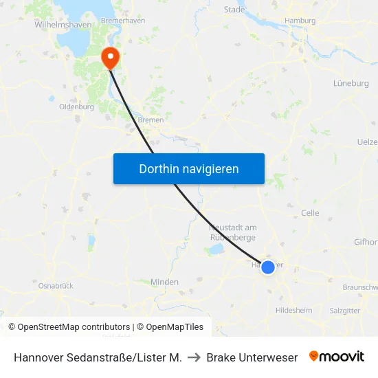 Hannover Sedanstraße/Lister M. to Brake Unterweser map