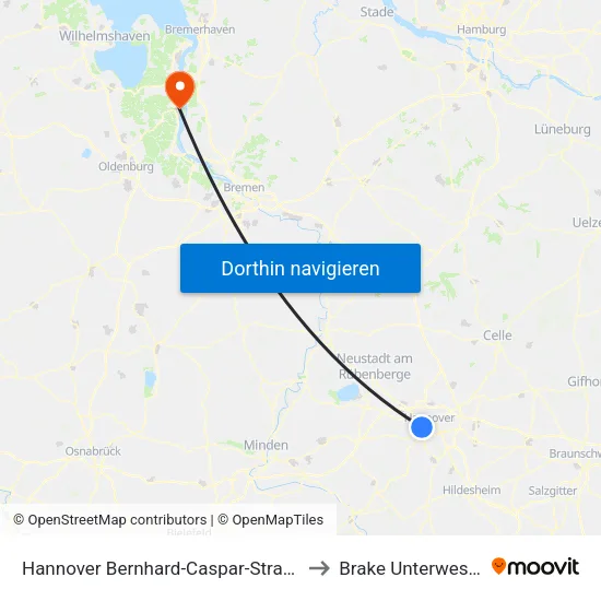 Hannover Bernhard-Caspar-Straße to Brake Unterweser map