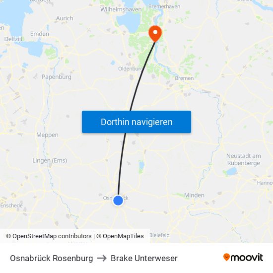 Osnabrück Rosenburg to Brake Unterweser map