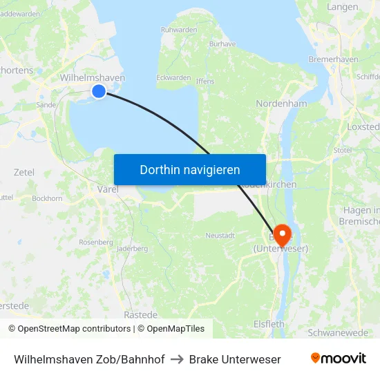 Wilhelmshaven Zob/Bahnhof to Brake Unterweser map
