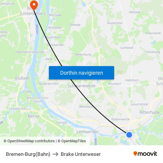 Bremen-Burg(Bahn) to Brake Unterweser map