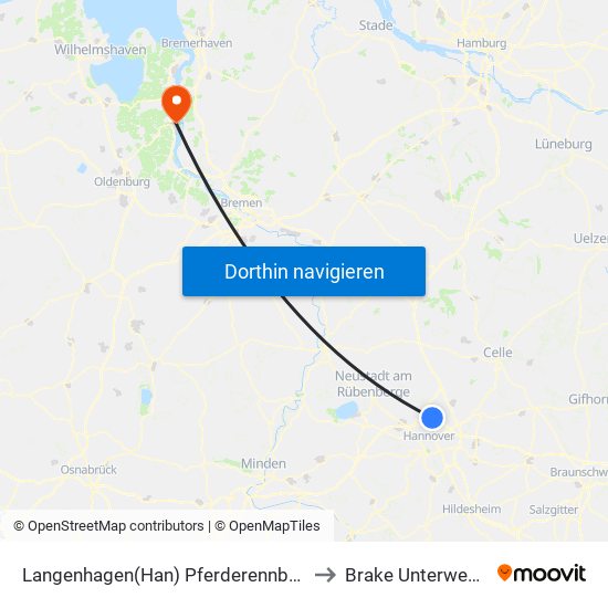 Langenhagen(Han) Pferderennbahn to Brake Unterweser map