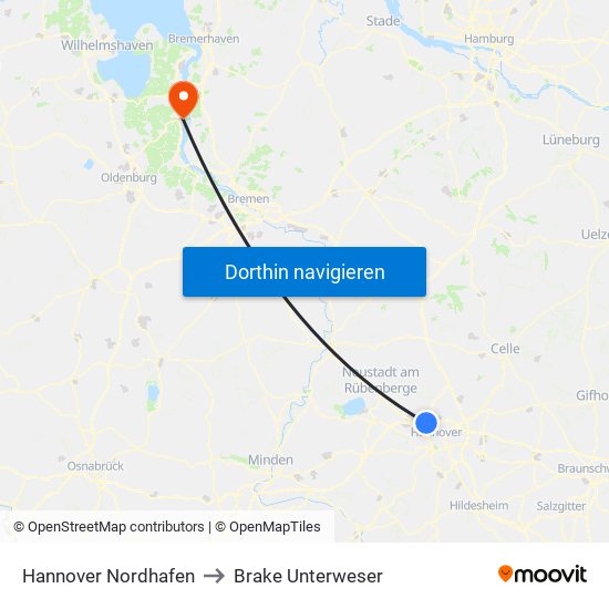 Hannover Nordhafen to Brake Unterweser map