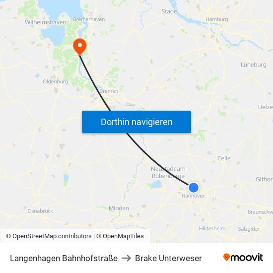 Langenhagen Bahnhofstraße to Brake Unterweser map