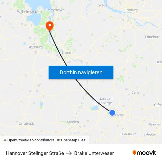 Hannover Stelinger Straße to Brake Unterweser map