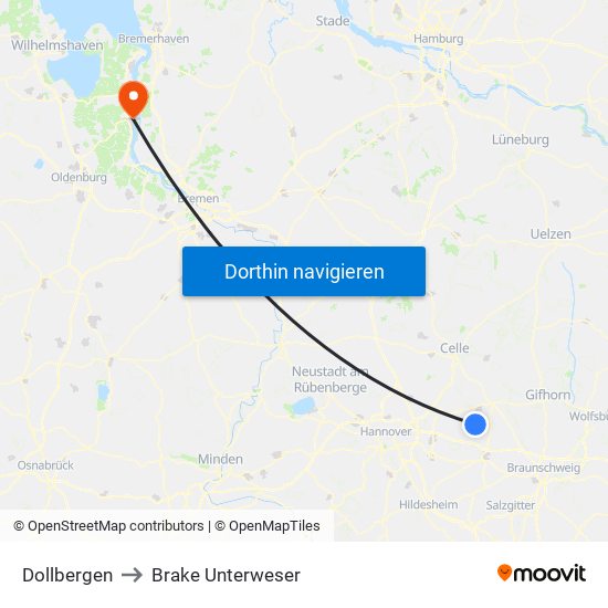 Dollbergen to Brake Unterweser map