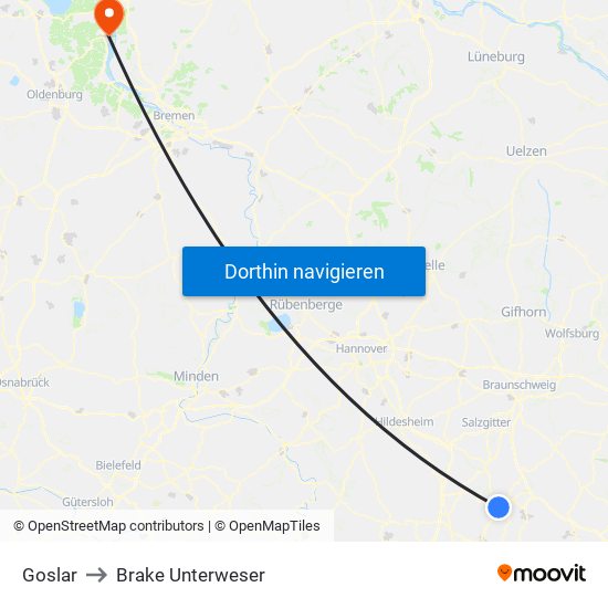 Goslar to Brake Unterweser map