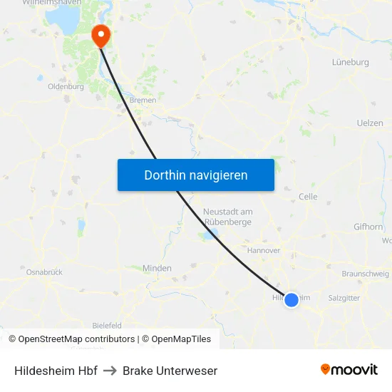 Hildesheim Hbf to Brake Unterweser map