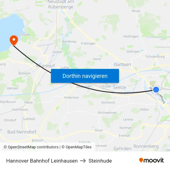 Hannover Bahnhof Leinhausen to Steinhude map