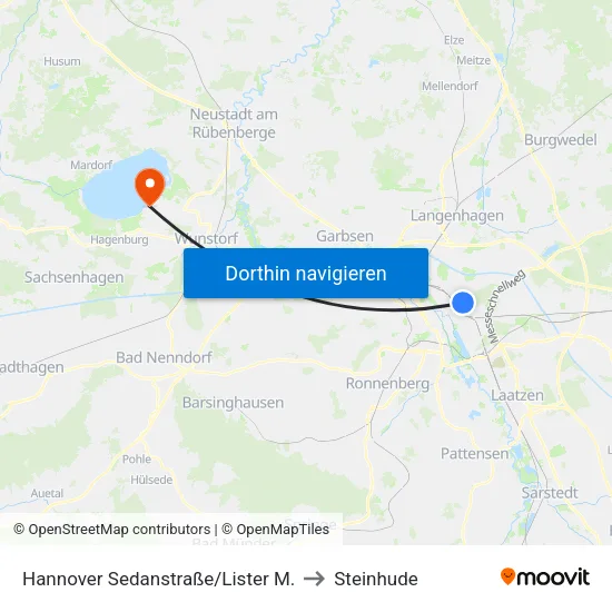 Hannover Sedanstraße/Lister M. to Steinhude map