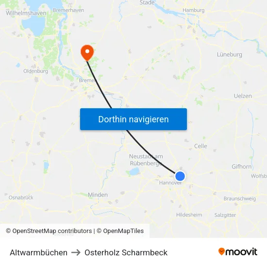 Altwarmbüchen to Osterholz Scharmbeck map