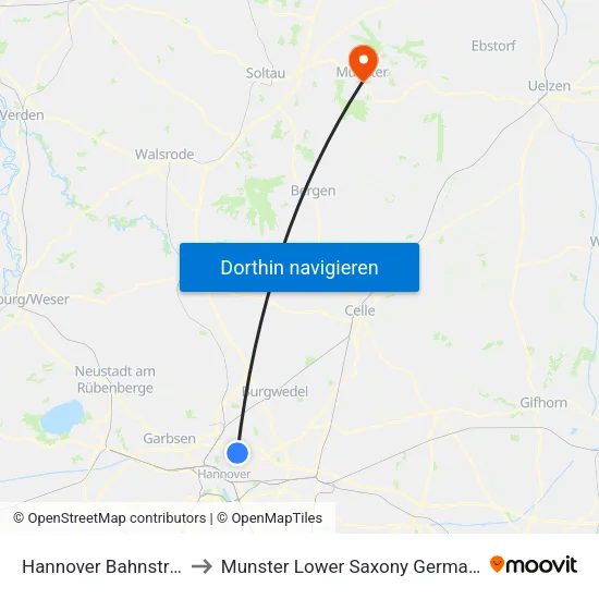Hannover Bahnstrift to Munster Lower Saxony Germany map