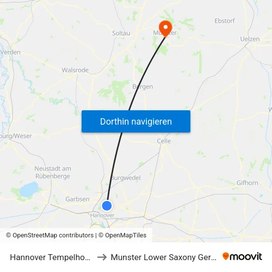 Hannover Tempelhofweg to Munster Lower Saxony Germany map