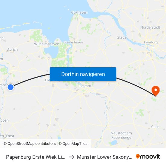 Papenburg Erste Wiek Links Nr. 32 to Munster Lower Saxony Germany map