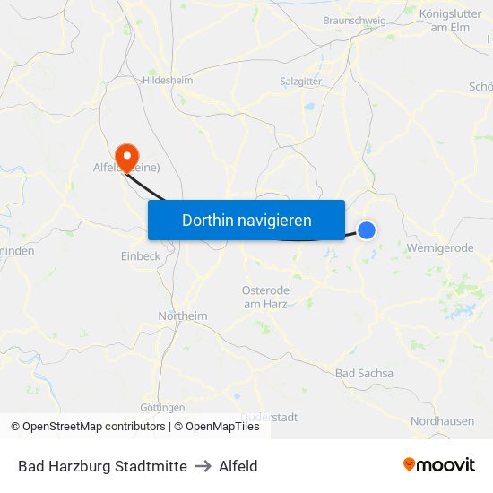 Bad Harzburg Stadtmitte to Alfeld map