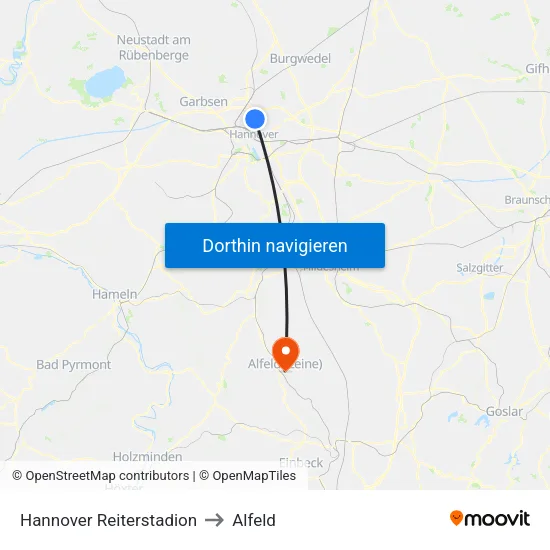 Hannover Reiterstadion to Alfeld map